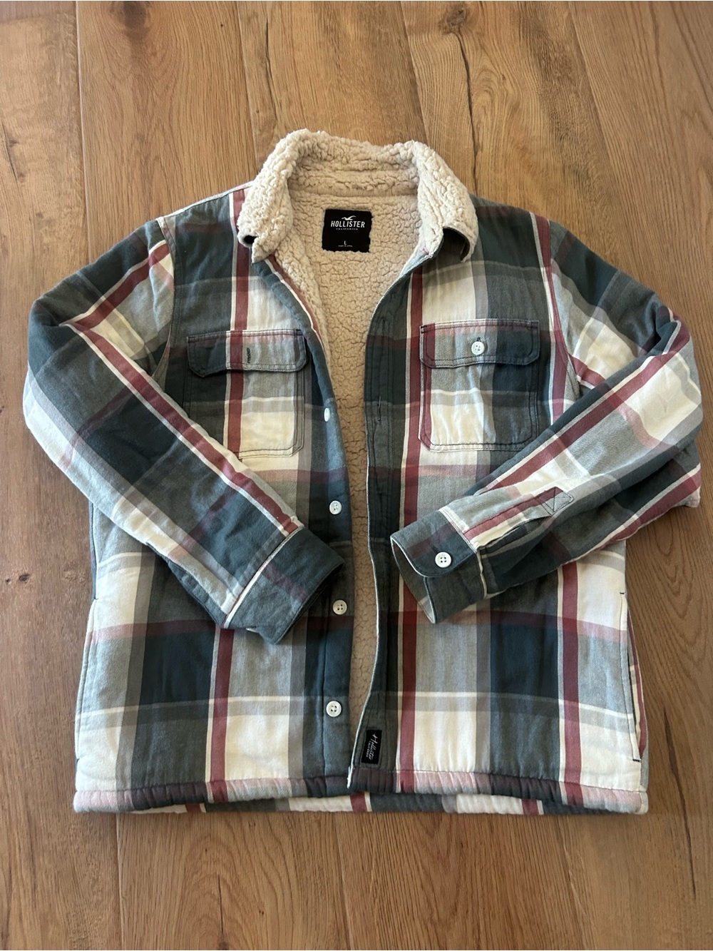 Hollister Plaid Sherpa-Lined Jacket - Green, Cream & Maroon
